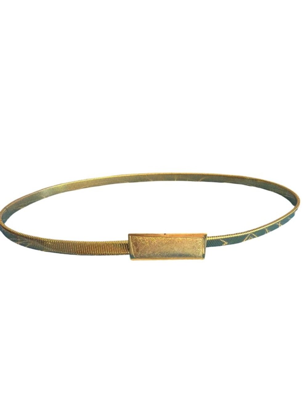 Vintage Gold Tone Metal Stretch Belt Rectangular Textured Buckle Omega 26" READ